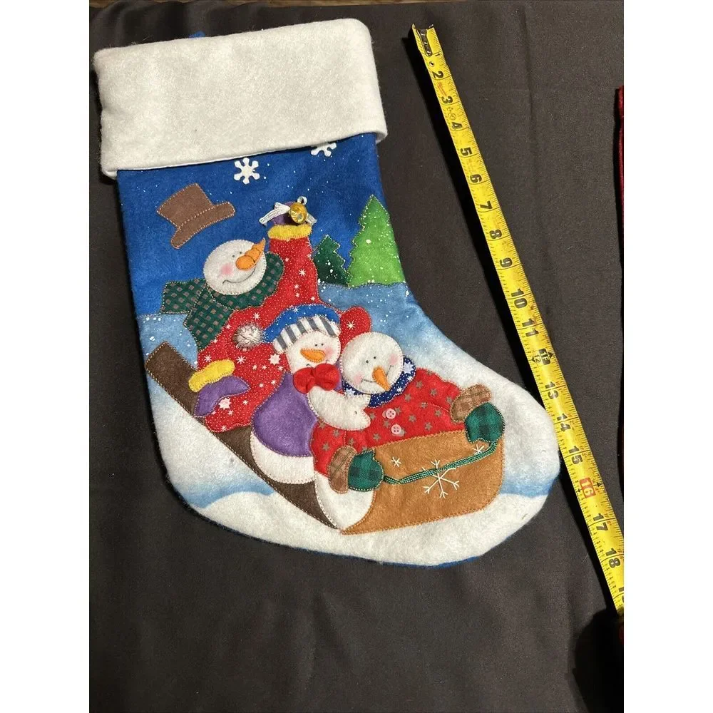 Lot of 4 3D Snowman Sleigh Bird House Christmas Stockings Penguin EUC